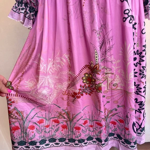 SOLD-PINK DAISY Comfy Purple Floral Geometric Pattern Easy Care Dress 2X New - Picture 8 of 11